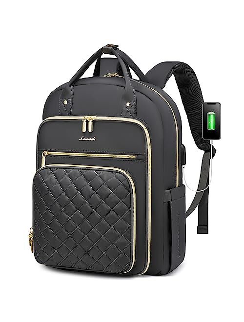 LOVEVOOK Laptop Backpack for Women, Large Capacity Travel Work Backpacks Purse, Stylish Quilted Water Resistant Nurse Teacher Computer Bag with USB Port, Fits 15.6 Inch L