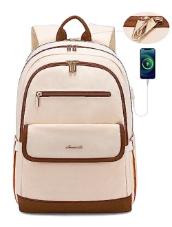 Laptop Backpack for Women,15.6 Inch Fashion Travel Backpack,Large Capacity Backpack Purse with USB,Water-resistant fits College Work Business Travel Beige