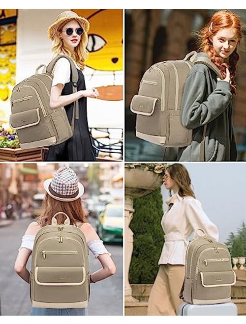 LOVEVOOK Laptop Backpack for Women,15.6 Inch Fashion Travel Backpack,Large Capacity Backpack Purse with USB,Water-resistant fits College Work Business Travel Beige