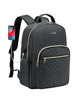 Laptop Backpack Purse for Women, Work Business Travel Computer Bags, College Nurse Backpack for Womens, Quilted Casual Daypack with USB Port, Fit 15.6 Inch Lapto