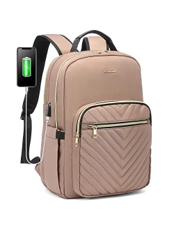 Laptop Backpack Purse for Women, Work Business Travel Computer Bags, College Nurse Backpack for Womens, Quilted Casual Daypack with USB Port, Fit 15.6 Inch Lapto