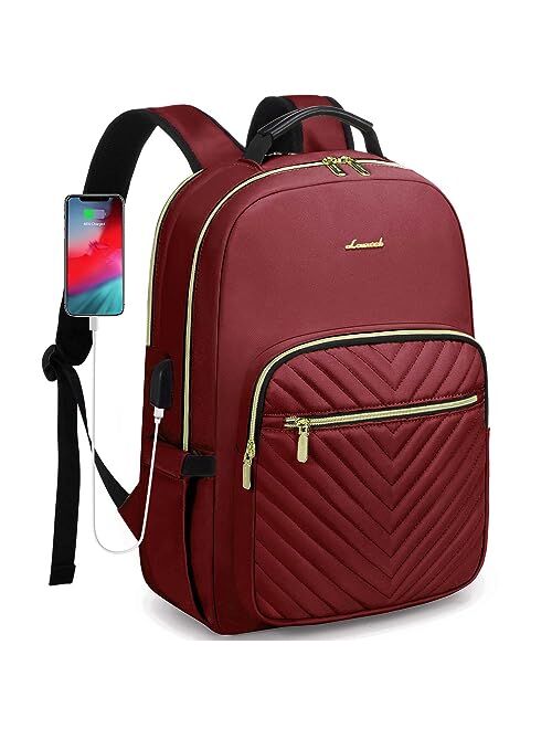 LOVEVOOK Laptop Backpack Purse for Women, Work Business Travel Computer Bags, College Nurse Backpack for Womens, Quilted Casual Daypack with USB Port, Fit 15.6 Inch Lapto