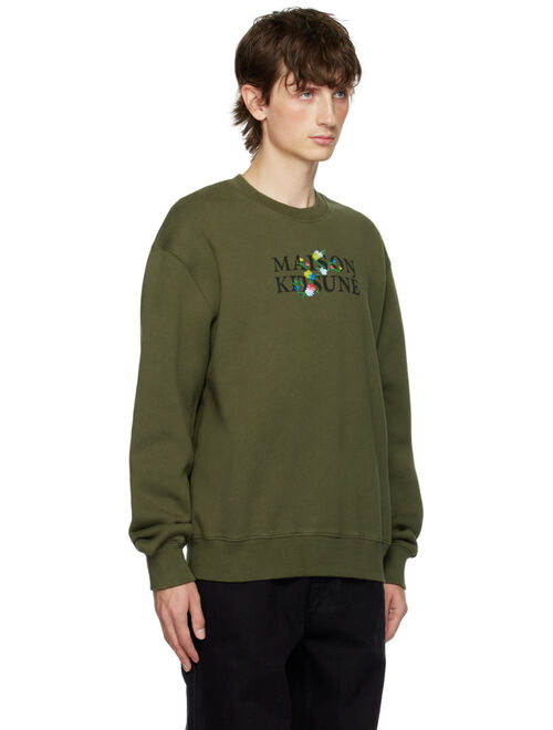 Maison Kitsune Green Flowers Sweatshirt