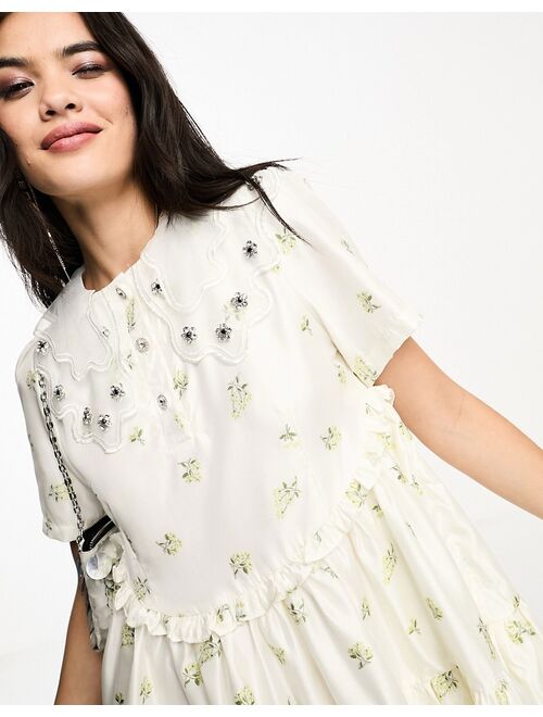 Dream Sister Jane embellished collar mini dress in ditsy floral