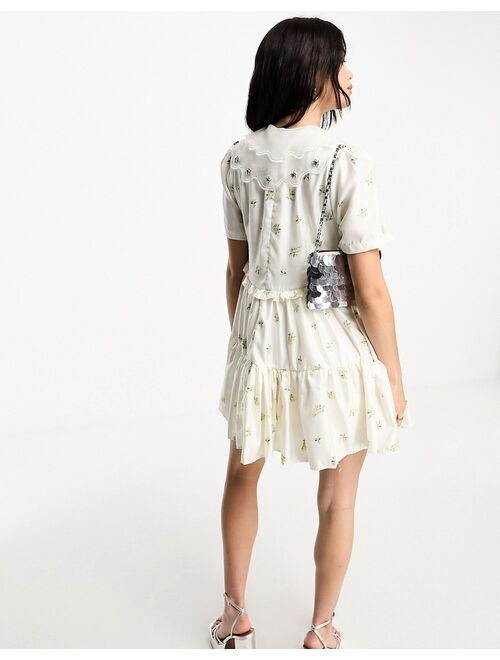 Dream Sister Jane embellished collar mini dress in ditsy floral