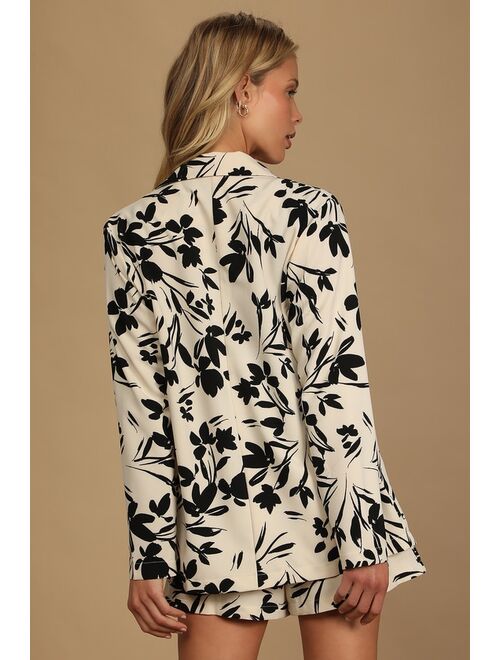 LUSH Blooming Sophistication Cream Floral Print Blazer