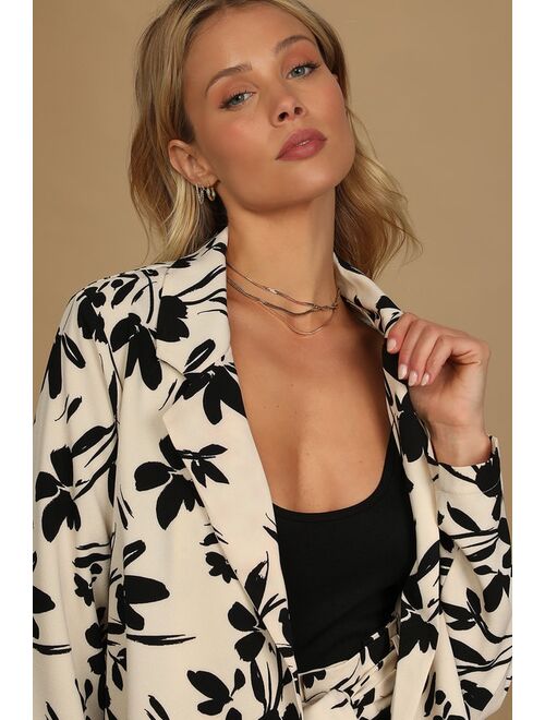 LUSH Blooming Sophistication Cream Floral Print Blazer