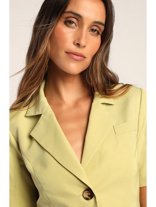 Lulus Boardroom Babe Lime Green Short Sleeve Cropped Blazer