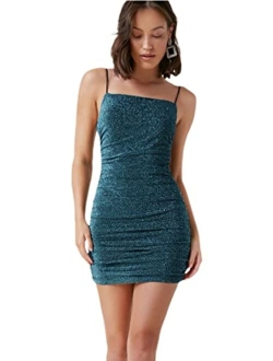 Women's Sexy Glitter Summer Bodycon Wrap Dress Sleeveless Cami Short Mini Club Party Dress