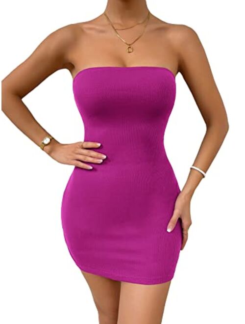 SOLY HUX Women's Strapless Sleeveless Cut Out Club Sexy Bodycon Tube Mini Dress