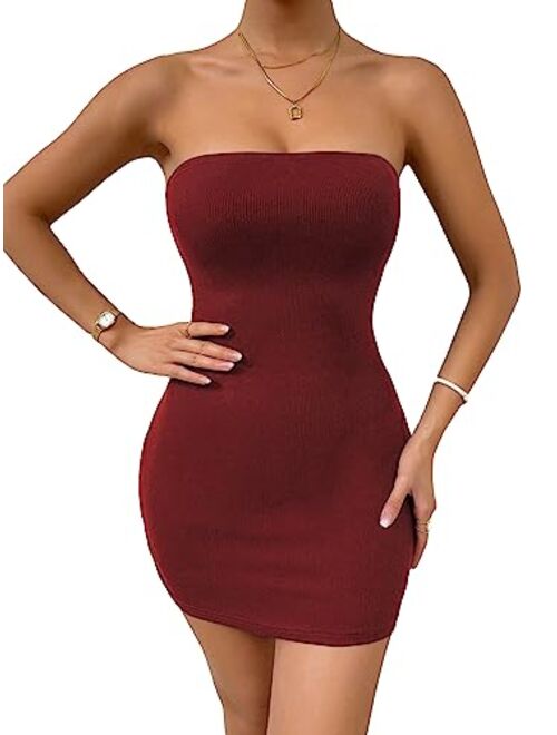 SOLY HUX Women's Strapless Sleeveless Cut Out Club Sexy Bodycon Tube Mini Dress