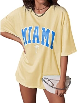 Women's Graphic Oversized Tees Letter Print Summer Tops Vintage Half Sleeve Loose Casual T Shirts