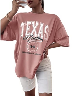 Women's Graphic Oversized Tees Letter Print Summer Tops Vintage Half Sleeve Loose Casual T Shirts