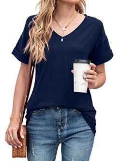 TASAMO Women's Short Sleeve V-Neck Shirts Loose Casual Tee T-Shirt Basic Tops