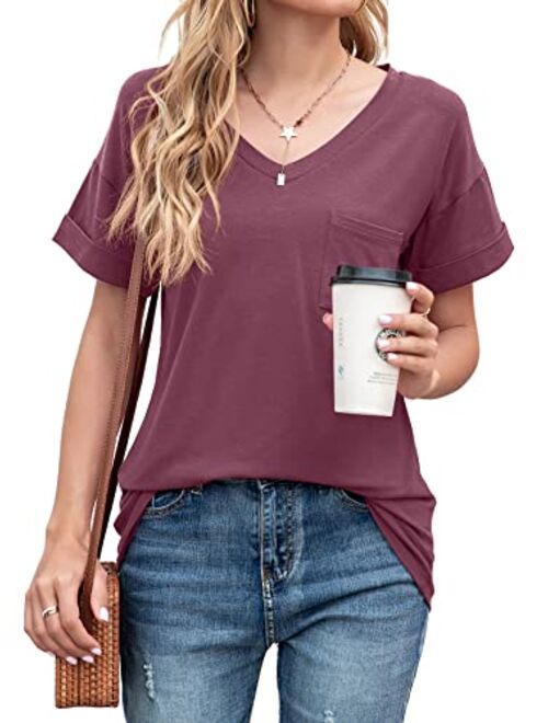 TASAMO Women's Short Sleeve V-Neck Shirts Loose Casual Tee T-Shirt Basic Tops