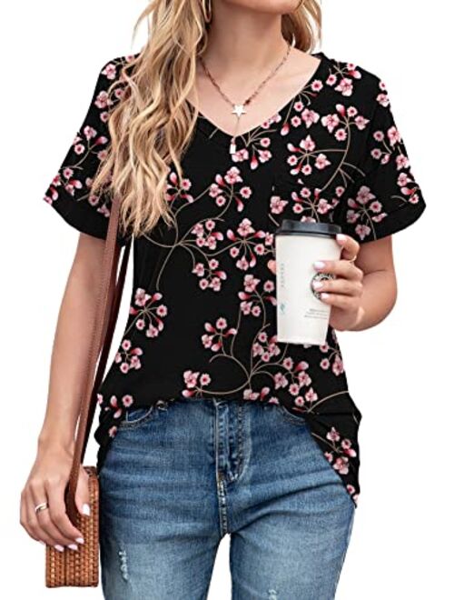 TASAMO Women's Short Sleeve V-Neck Shirts Loose Casual Tee T-Shirt Basic Tops