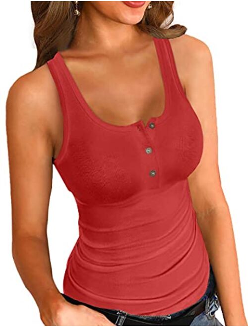 VICHYIE Tank Tops for Women Summer Sleeveless Shirts Ribbed Slim Fitted Tops