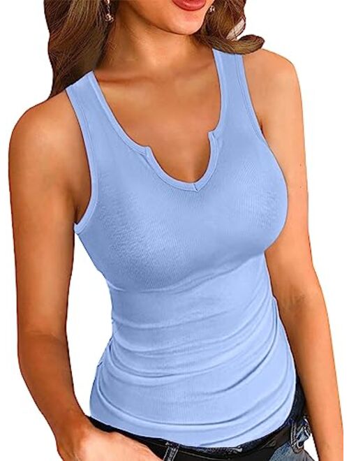 VICHYIE Tank Tops for Women Summer Sleeveless Shirts Ribbed Slim Fitted Tops