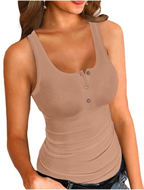 VICHYIE Tank Tops for Women Summer Sleeveless Shirts Ribbed Slim Fitted Tops