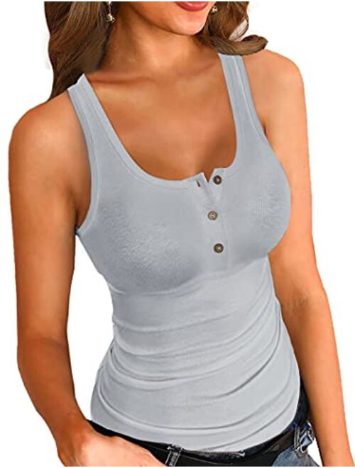 VICHYIE Tank Tops for Women Summer Sleeveless Shirts Ribbed Slim Fitted Tops