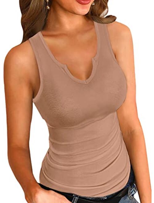 VICHYIE Tank Tops for Women Summer Sleeveless Shirts Ribbed Slim Fitted Tops