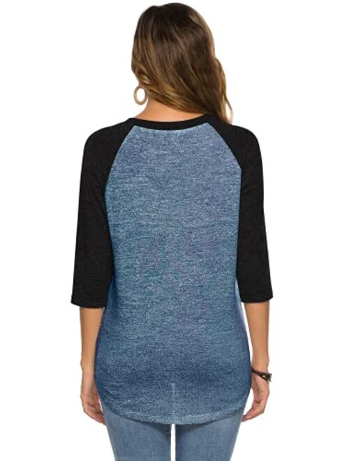 HOCOSIT Women's Raglan Round Neck Summer Tops Ladies Basic Button Henley Shirt Boyfriend Style Blouse