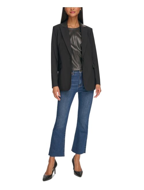 KARL LAGERFELD PARIS Women's Faux-Leather-Trim Blazer