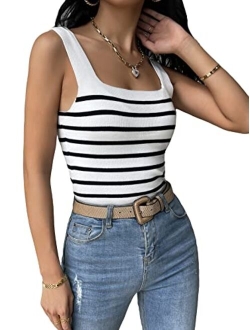 Women's Square Neck Tank Top Basic Ribbed Knit Cami Casual Sleeveless Slim Fit Summer Tops