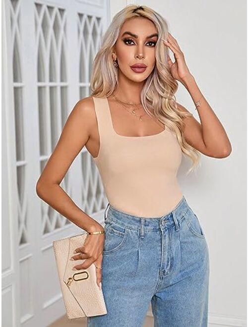 SOLY HUX Women's Square Neck Tank Top Basic Ribbed Knit Cami Casual Sleeveless Slim Fit Summer Tops