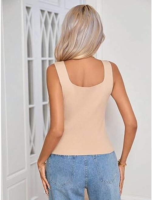 SOLY HUX Women's Square Neck Tank Top Basic Ribbed Knit Cami Casual Sleeveless Slim Fit Summer Tops