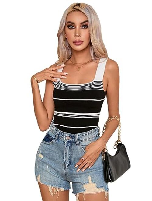 SOLY HUX Women's Square Neck Tank Top Basic Ribbed Knit Cami Casual Sleeveless Slim Fit Summer Tops