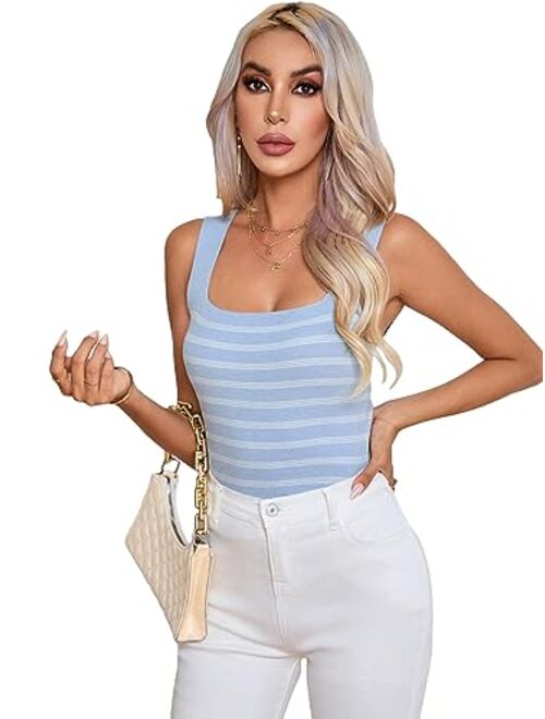 SOLY HUX Women's Square Neck Tank Top Basic Ribbed Knit Cami Casual Sleeveless Slim Fit Summer Tops