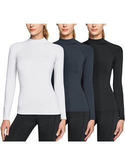 Women's Thermal Long Sleeve Tops, Mock Turtle Shirts, Fleece Lined Compression Base Layer