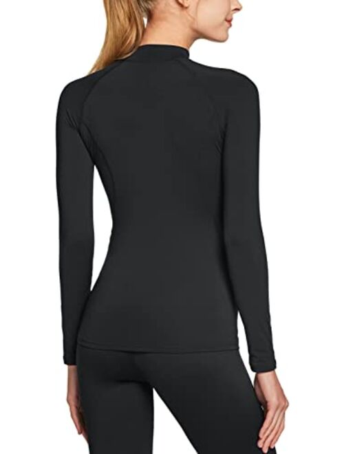 ATHLIO Women's Thermal Long Sleeve Tops, Mock Turtle Shirts, Fleece Lined Compression Base Layer