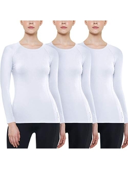 1 or 3 Pack Women's Thermal Long Sleeve Tops, Winter Fleece Lined Crew Neck Shirts, Lightweight Compression Base Layer