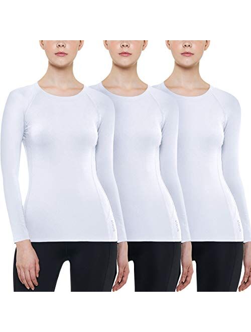 ATHLIO 1 or 3 Pack Women's Thermal Long Sleeve Tops, Winter Fleece Lined Crew Neck Shirts, Lightweight Compression Base Layer