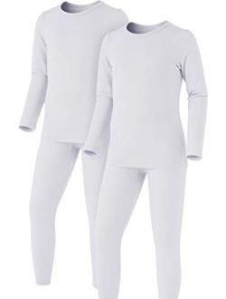 2 Pack Kid's Winter Thermal Underwear Long Johns Set, Fleece Lined Warm Base Layer, Top & Bottom for Cold Weather