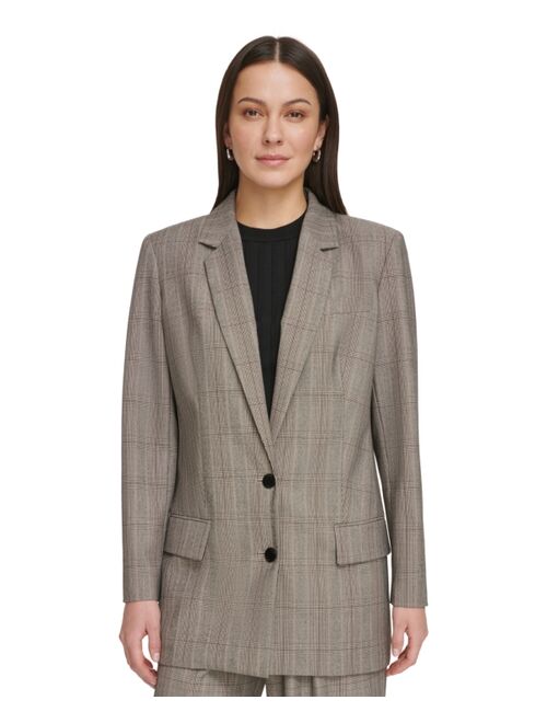 DKNY Women's Plaid Two-Button Blazer