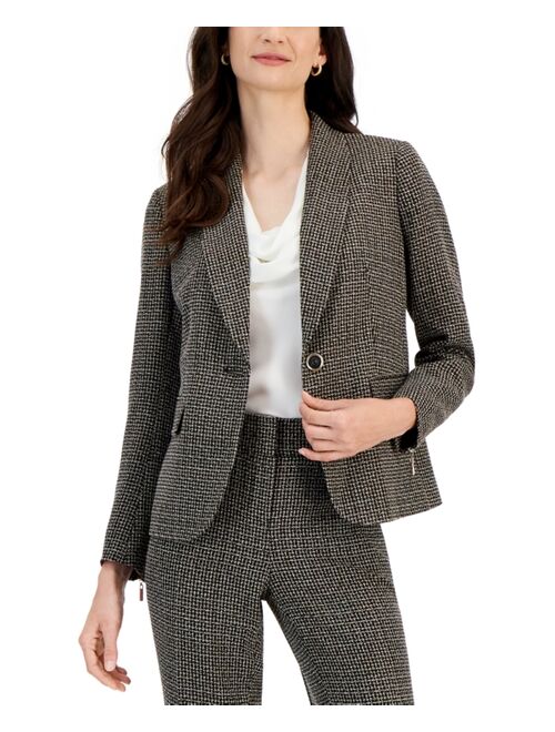 KASPER Petite Tweed One-Button Shawl-Collar Blazer