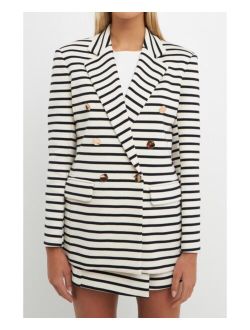 Women's Striped Knit Double Breasted Blazer