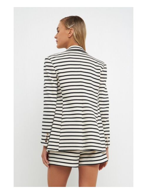 ENGLISH FACTORY Women's Striped Knit Double Breasted Blazer