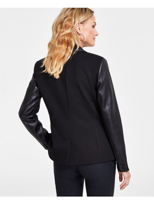 I.N.C. INTERNATIONAL CONCEPTS Petite Mixed-Media Ponte Blazer, Created for Macy's