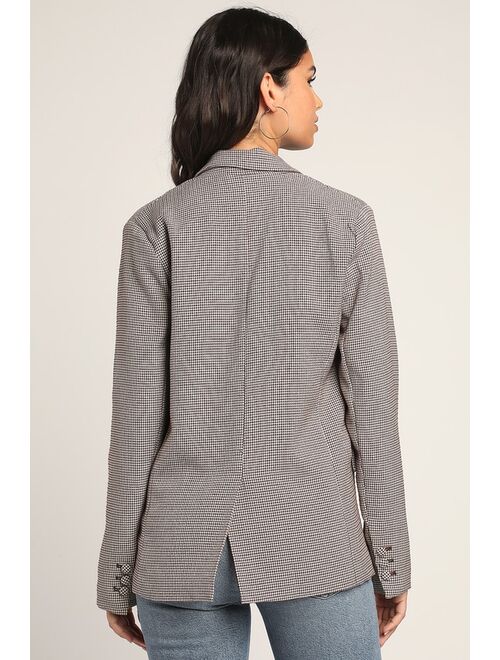 Lulus Perfect Practice Taupe Houndstooth Blazer