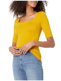 Women's Slim-Fit Half Sleeve Square Neck T-Shirt