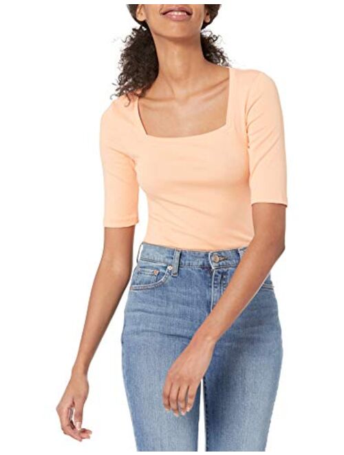 Amazon Essentials Women's Slim-Fit Half Sleeve Square Neck T-Shirt