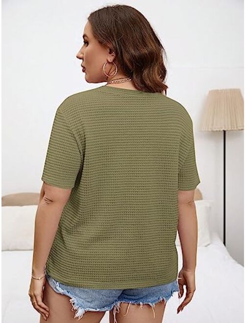 SOLY HUX Women's Plus Size Short Sleeve Tee Round Neck Waffle Knit T Shirts Tops