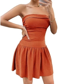 Women's Strapless Tube Dress Sleeveless A Line Ruffle Hem Mini Dresses