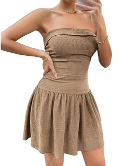 Women's Strapless Tube Dress Sleeveless A Line Ruffle Hem Mini Dresses