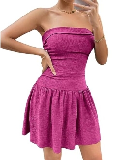 Women's Strapless Tube Dress Sleeveless A Line Ruffle Hem Mini Dresses