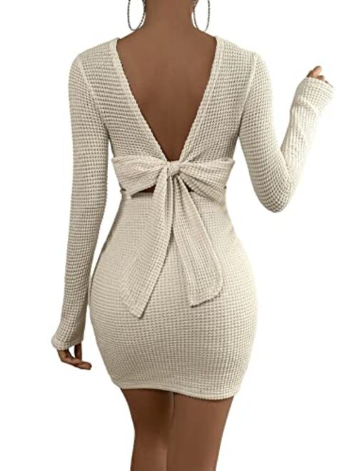 SOLY HUX Women's Tie Backless Long Sleeve Bodycon Mini Dress Sexy Dresses